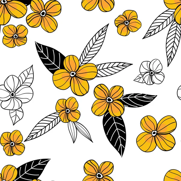 Naadloze Patroon Gemaakt Van Bloemen Bladeren Getrokken Doodle Stijl Element — Stockvector