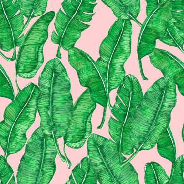 Dikişsiz desen muz yapılan suluboya ve mürekkep ile boyalı bırakır.