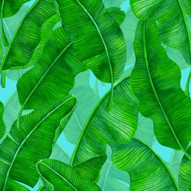 Muz yaprakları ile Seamless suluboya modeli.