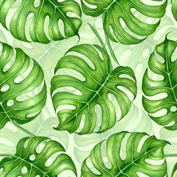 Seamless Watercolor Pattern Monstera Leaves Element Design — Stock Photo, Image