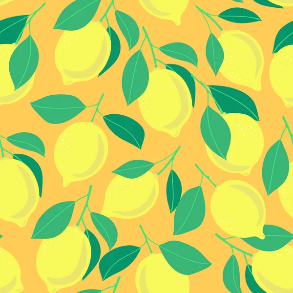 与柠檬水果和树叶的无缝图案 设计元素 — 图库矢量图片