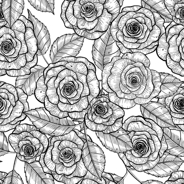 Patrón Sin Costura Con Rosas Dibujadas Mano — Archivo Imágenes Vectoriales