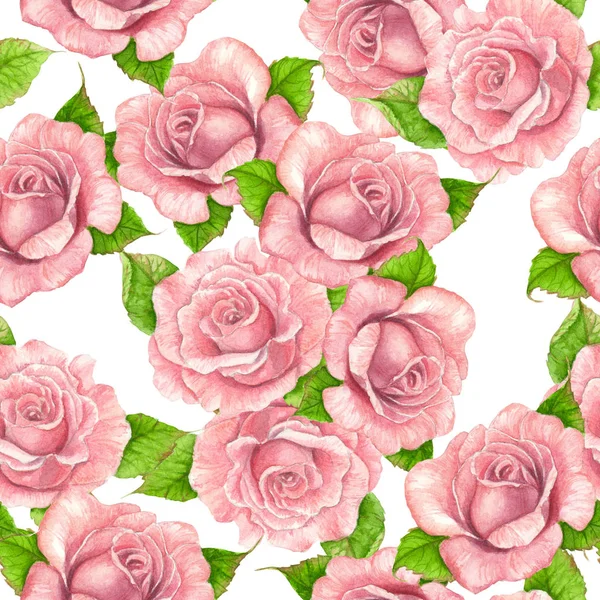 用水彩画的粉红色玫瑰制成的无缝图案 设计元素 — 图库照片
