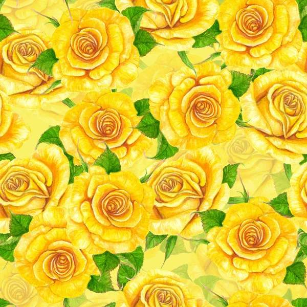 Seamless Pattern Made Yellow Roses Painted Watercolors Element Design — Stock Photo, Image