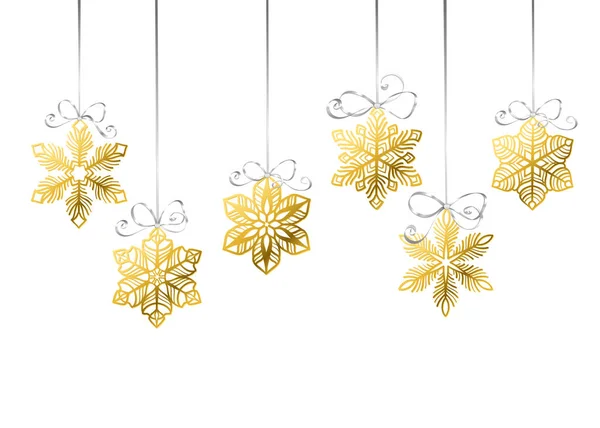 Golden Snowflake Ornaments White Background Christmas Illustration Space Text — Stock Vector