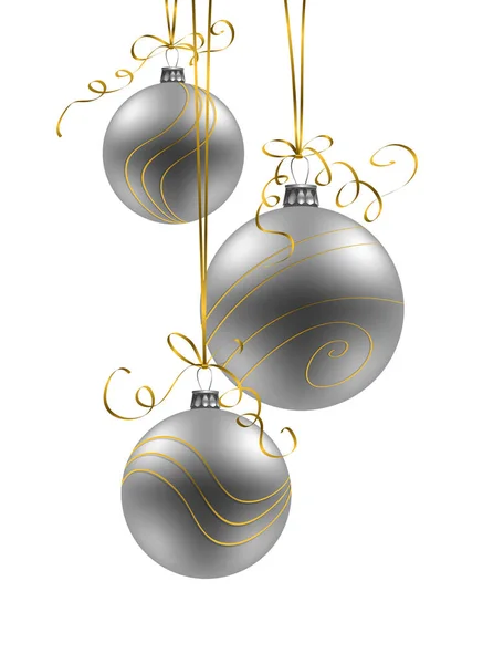 Arbre Boules Noël Argent Avec Décoration Dorée Isolé Sur Fond — Image vectorielle