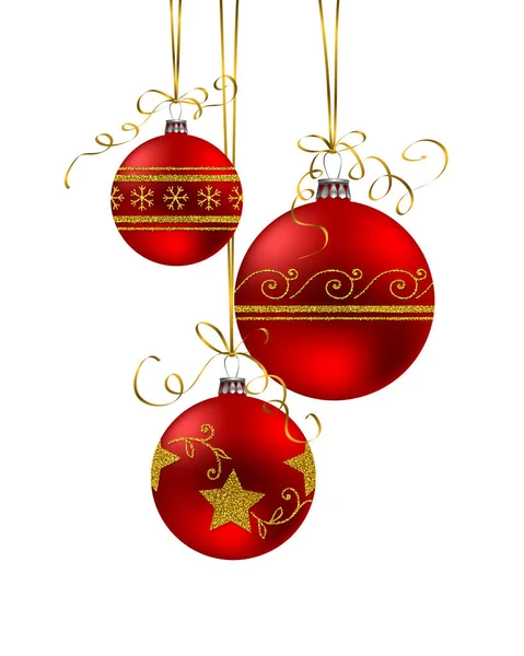 Árbol Rojo Bolas Navidad Con Decoración Dorada Aislado Sobre Fondo — Vector de stock