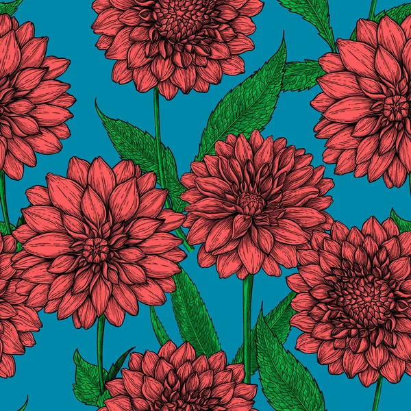 Modello Senza Cuciture Realizzato Con Fiori Dalia Disegnati Mano — Vettoriale Stock