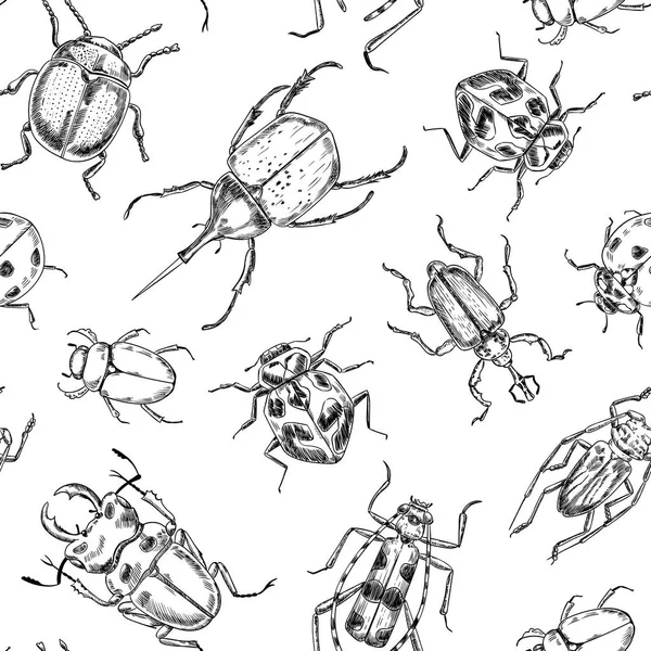 な甲虫 デザインの要素の作られたシームレスなベクトル パターン — ストックベクタ