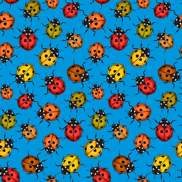 Seamless Pattern Made Hand Drawn Ladybugs — Stock Vector