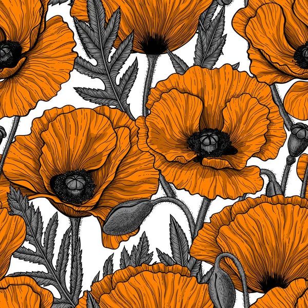 Vector Pattern Made Hand Drawn Poppies — Stock Vector