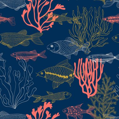 Balıklar ve mercan desen