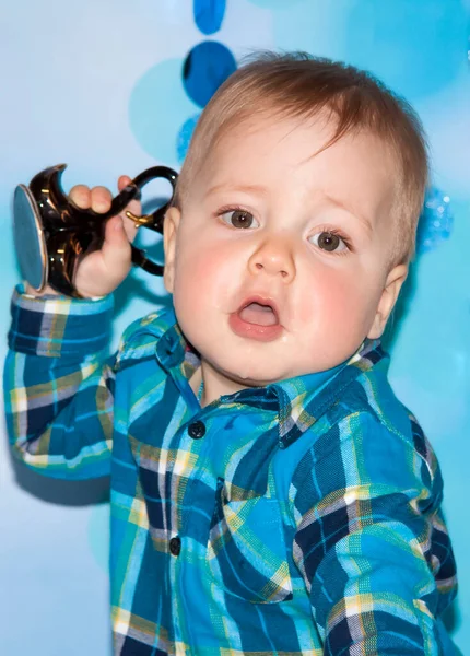 Portrait Cute Little Boy Blue Shirt — Stock Photo, Image