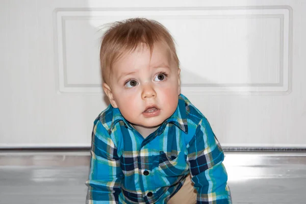 Portrait Cute Little Boy Blue Shirt — Stock Photo, Image