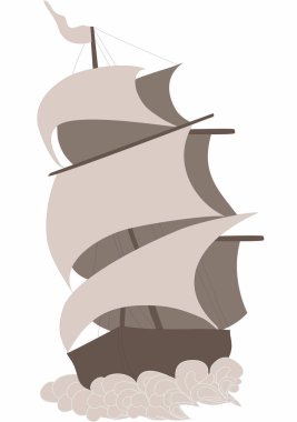 Gemi. Tek renkli kahverengi tonlar çiziyor. Görüntü