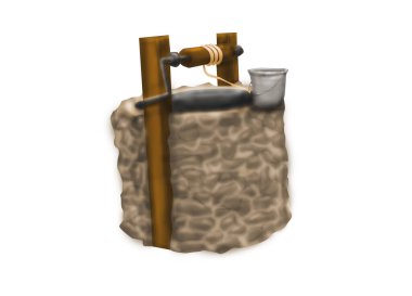 Taştan bir kuyu. Beyaz bir arkaplanda resim