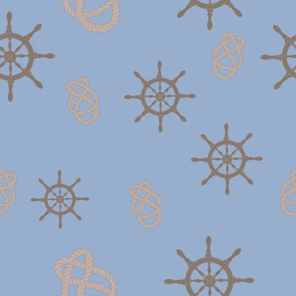 Background element for a design with a steering wheel and rope. Pattern. Blue background. Illustration, background.