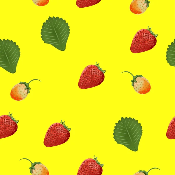 The background element. Pattern. Strawberry, green leaf, not ripe berry. Yellow background. Illustration, background
