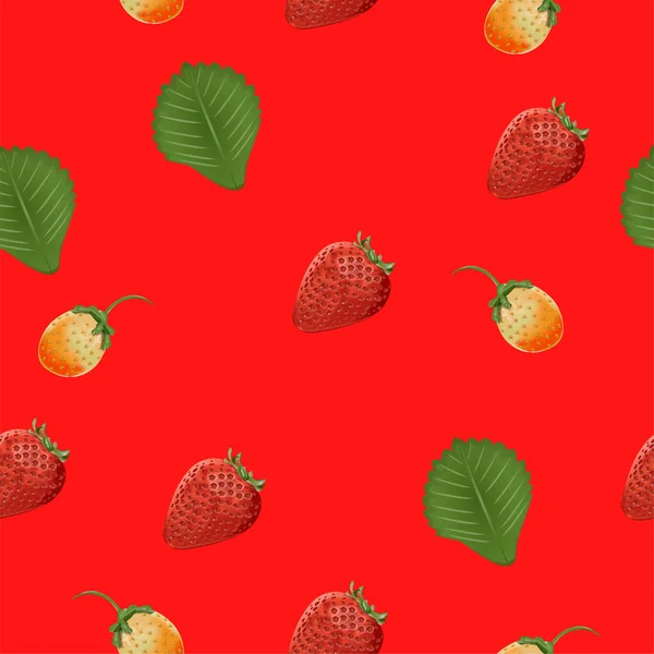 Background Element Pattern Strawberry Green Leaf Ripe Berry Red Background — Stock Photo, Image