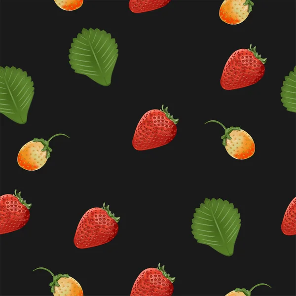 The background element. Pattern. Strawberry, green leaf, not ripe berry. Black background. Illustration, background