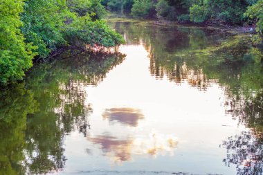 Gün batımında nehir. Gün batımı nehirde yansıyor..