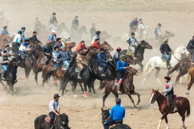 Uzbekistan, Parkent-03.08.2019: Ulak-Kupkari (buzkashi)-traditional horse riding competition in Uzbekistan, Kazakhstan and Kirgizstan