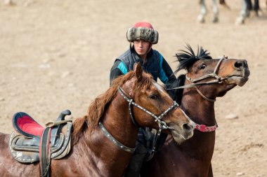 Uzbekistan, Parkent-03.08.2019: Ulak-Kupkari (buzkashi)-traditional horse riding competition in Uzbekistan, Kazakhstan and Kirgizstan