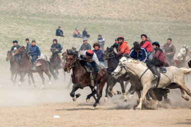 Uzbekistan, Parkent-03.08.2019: Ulak-Kupkari (buzkashi)-traditional horse riding competition in Uzbekistan, Kazakhstan and Kirgizstan