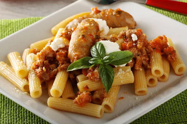 Pasta Sausage Ragout Ricotta — Stock Photo, Image