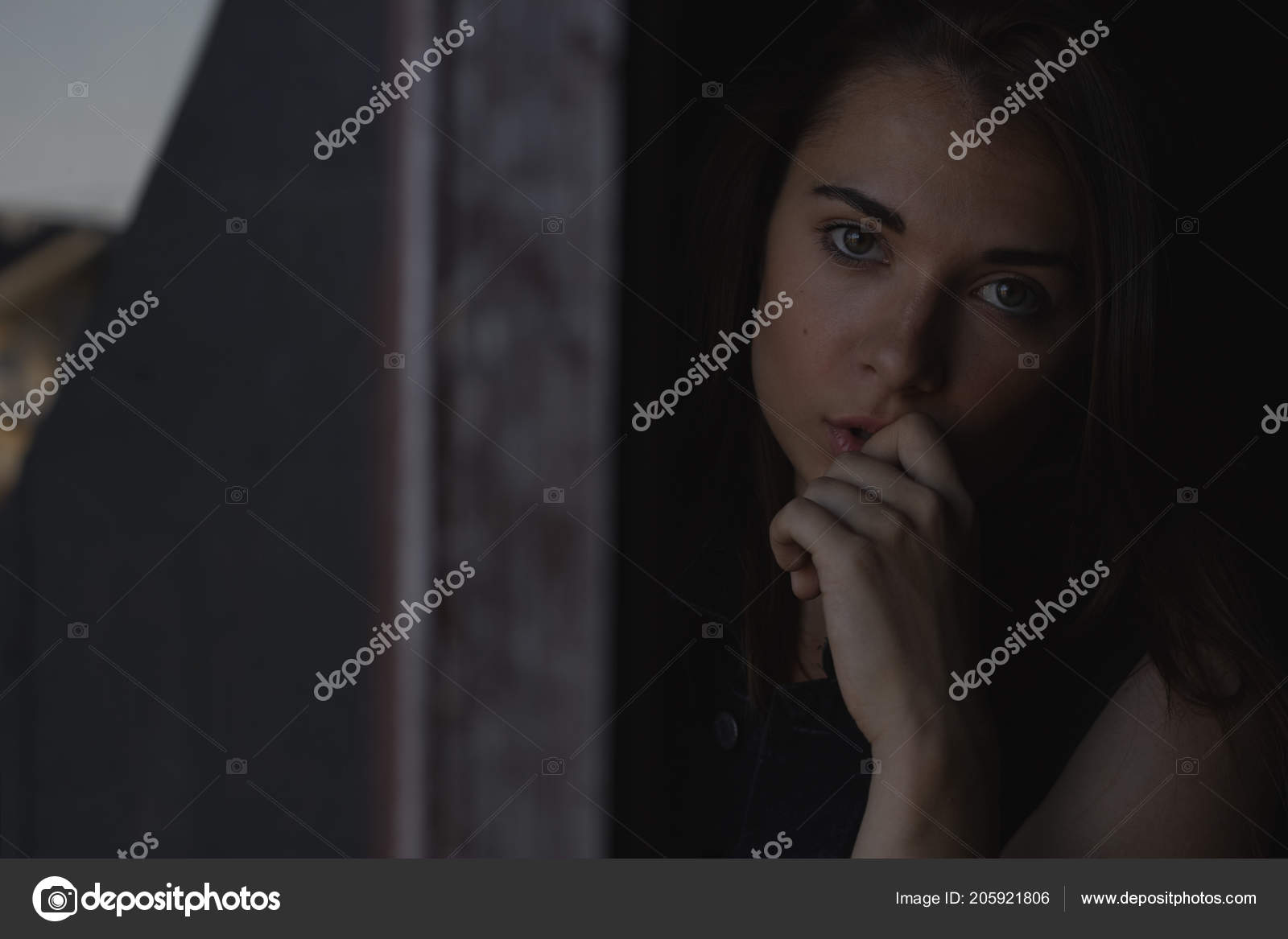 Close Dark Authentic Portrait Young Sensual Brunette Woman