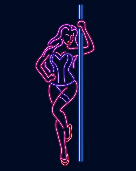 Neon silhouet van een meisje op een pylon — Stockvector