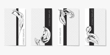 Siyah ve beyaz renkli ve boyalı yaprakları trendy geometrik şekiller