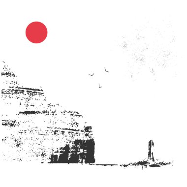 Kuşlarla gökyüzüne karşı kayalar.