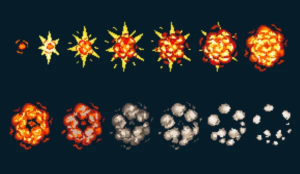 Explosion de pixel art. Jeu icônes ensemble. Effets de flamme de flèche BD pour l'émotion . — Image vectorielle