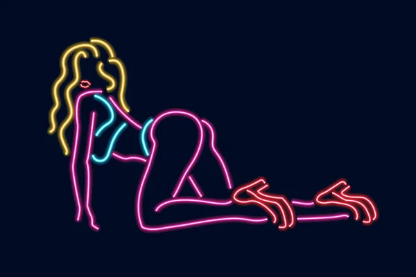 Neon kız silueti. Vektör illüstrasyonu koyu arkaplanda izole edildi