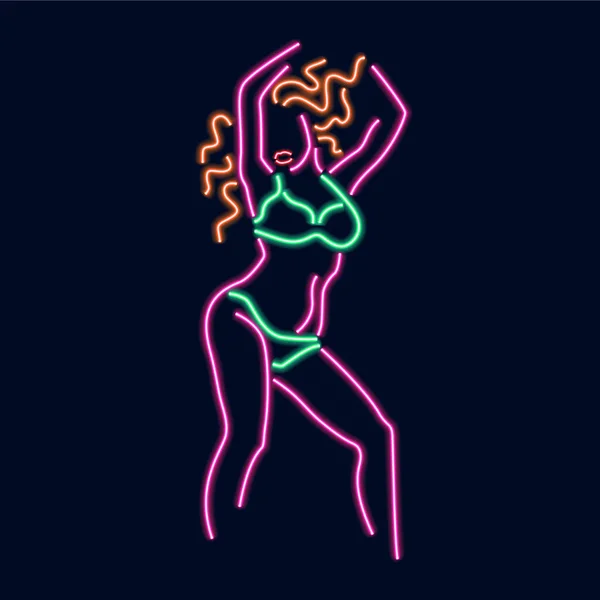 Neon Silhouette von Mädchen. Vektor — Stockvektor