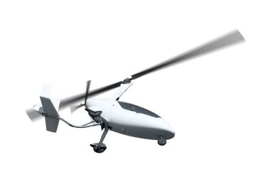 Uçuş dönen bir pervane ile autogyro. İzole ower beyaz arka plan 