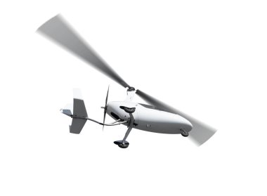 Autogyro uçuş dönen pervaneler. Beyaz arka plan üzerinde izole 
