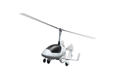 Autogyro uçuş dönen pervaneler. Beyaz arka plan üzerinde izole 