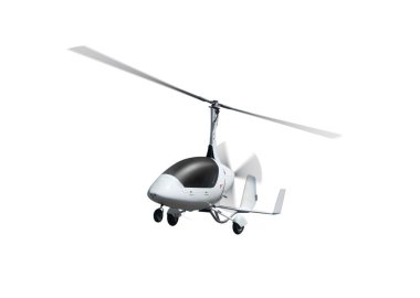 Autogyro in flight with rotating propellers. Isolated on the white background  clipart