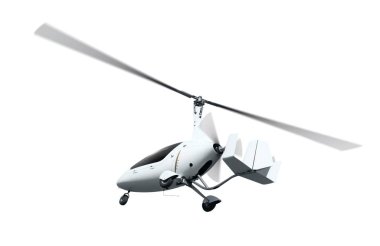 Uçuş dönen bir pervane ile autogyro. İzole ower beyaz arka plan 