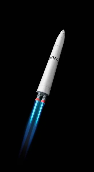 Flying Multistage Space Rocketwith Fire Trail Isolated Black Background — Stock Photo, Image