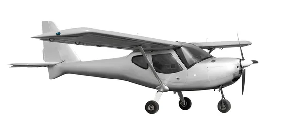 Framifrån Vita Lätta Flygplan Med Kolvmotor Isolerad Vit Bakgrund — Stockfoto