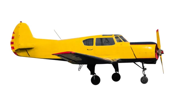 Vista Lateral Aviones Ligeros Amarillos Con Motor Pistón Aislado Sobre — Foto de Stock