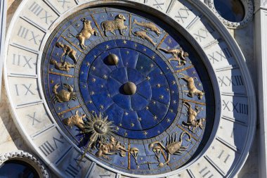 Altın zodyak astrolojik saat, güneş ışığı ve gölge