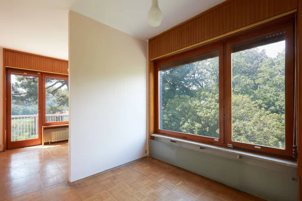 Quarto Duplo Interior Com Piso Madeira Casa Campo — Fotografia de Stock