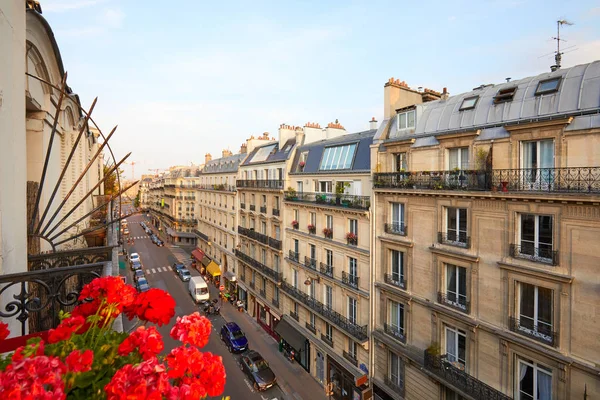Paris Bâtiments Anciens Façades Rue Dans Chaud Coucher Soleil Été — Photo