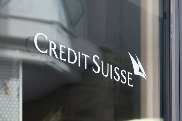 Sankt Moritz Schweiz Augusti 2018 Credit Suisse Swiss Bank Logga Royaltyfria Stockfoton