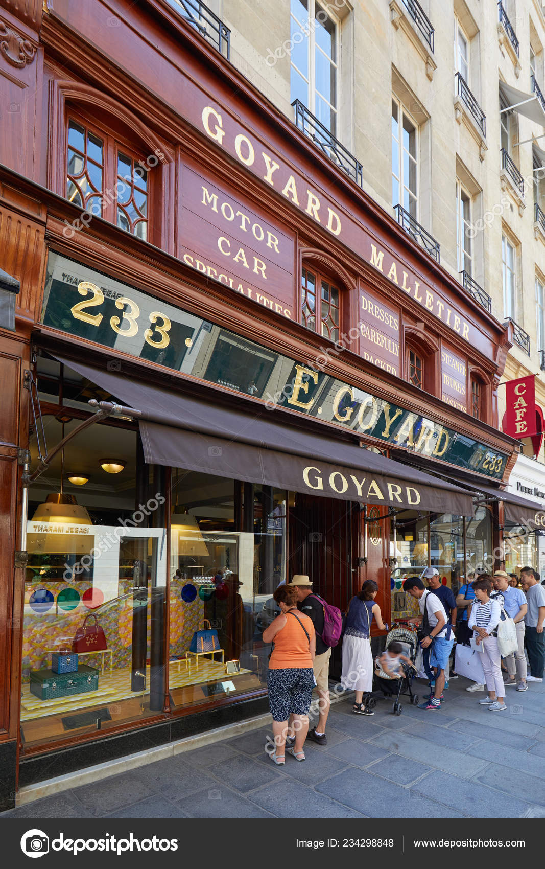 People outside E.Goyard boutique in Paris, Goyard is a French