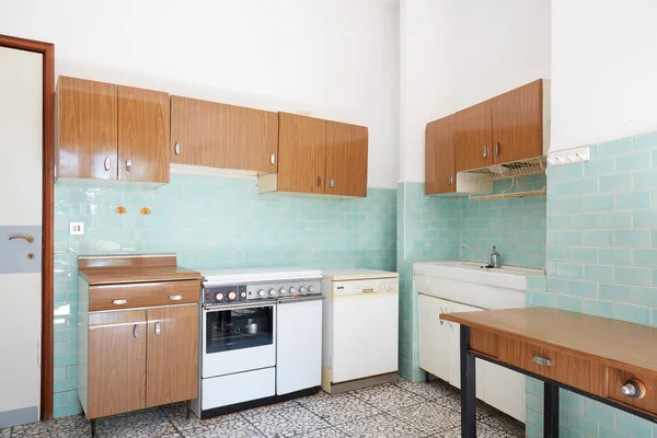 Interior Cocina Antigua Con Azulejos Color Turquesa Casa Vieja —  Fotos de Stock